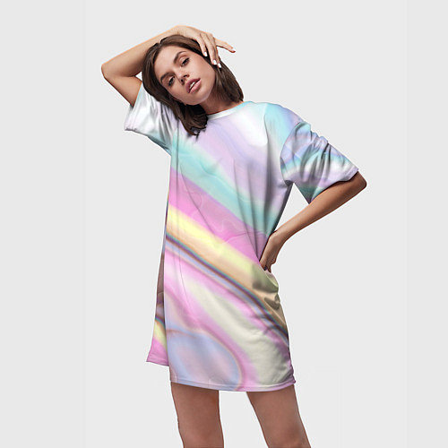 Женская длинная футболка Розово-голубой мрамор / 3D-принт – фото 3