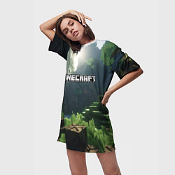 Футболка женская длинная Minecraft logo world, цвет: 3D-принт — фото 2
