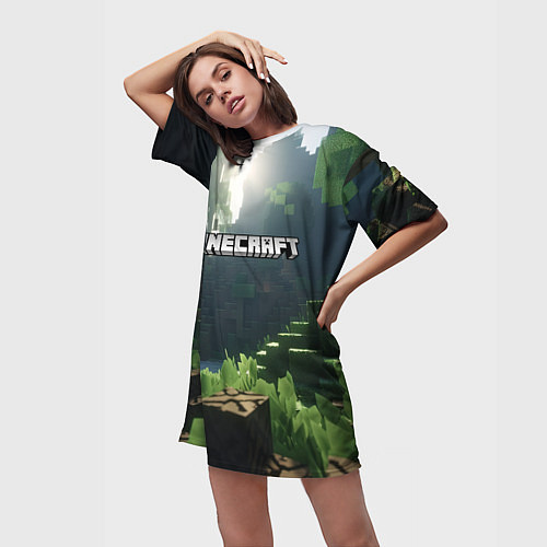 Женская длинная футболка Minecraft logo world / 3D-принт – фото 3