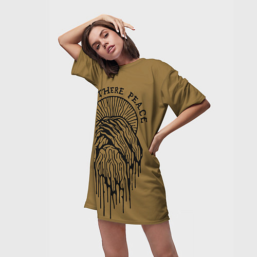 Женская длинная футболка Абстрактные руки на горчичном фоне / 3D-принт – фото 3