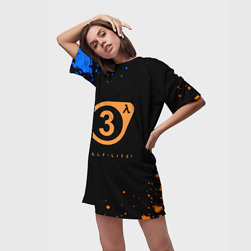 Женская длинная футболка Half life краски текстура брызги / 3D-принт – фото 3