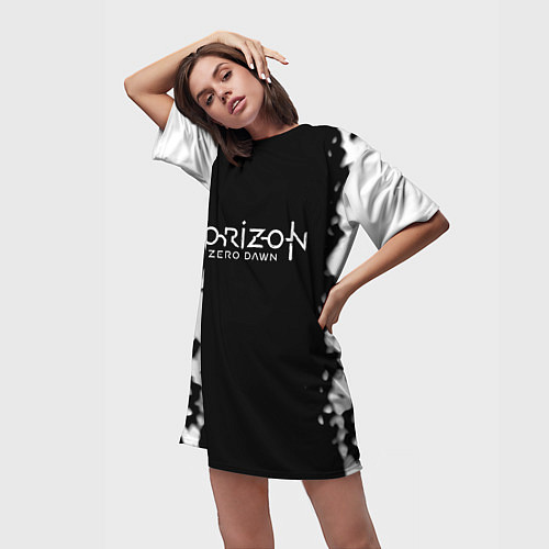 Женская длинная футболка Horizon zero dawn краски белые / 3D-принт – фото 3