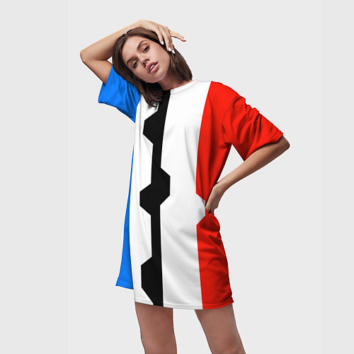 Женская длинная футболка Техно линии синий и красный / 3D-принт – фото 3