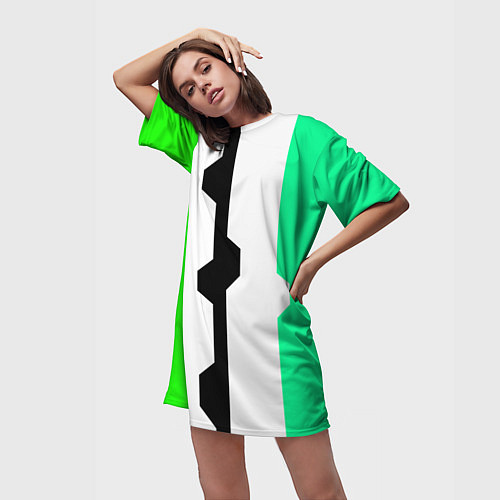Женская длинная футболка Техно линии зелёный / 3D-принт – фото 3