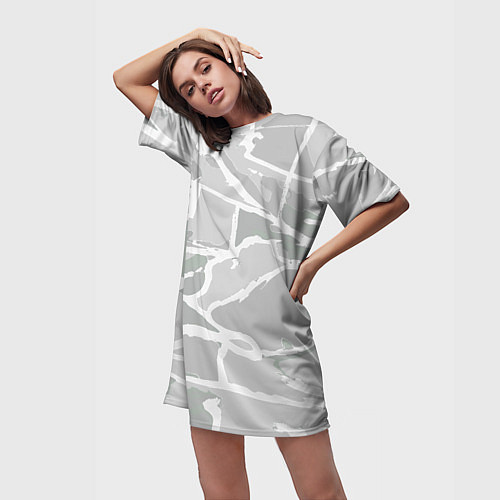 Женская длинная футболка Серо-белая геометрия / 3D-принт – фото 3