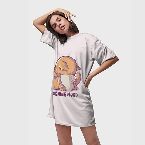 Женская длинная футболка Morning mood - cat / 3D-принт – фото 3