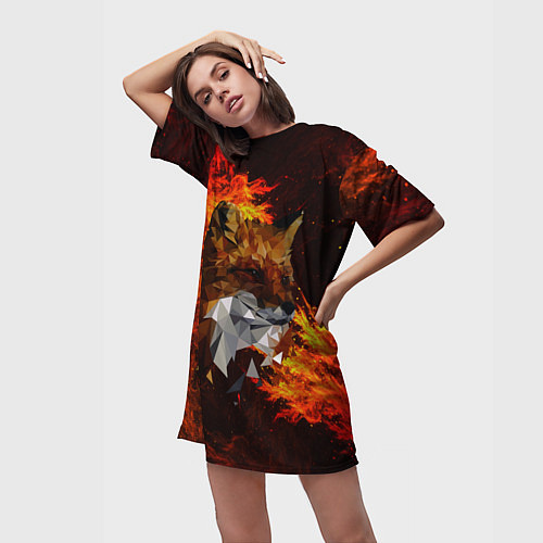 Женская длинная футболка Fire fox flame / 3D-принт – фото 3