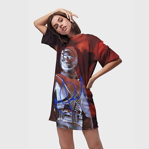 Женская длинная футболка Статуя Макла Джексона с автографом - альбом Histor / 3D-принт – фото 3