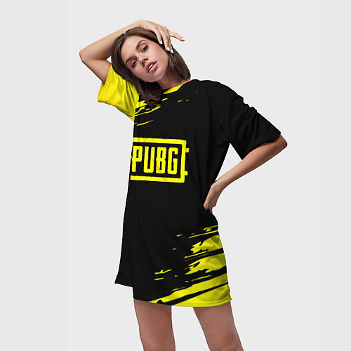 Женская длинная футболка Pubg текстура краски жёлтые / 3D-принт – фото 3