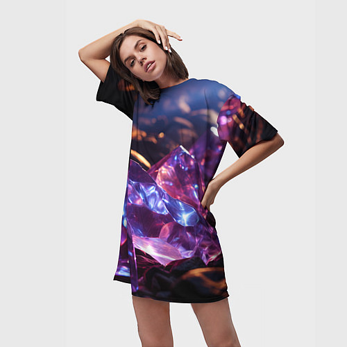 Женская длинная футболка Фиолетовые комические камни / 3D-принт – фото 3