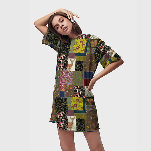Женская длинная футболка Пэчворк лесной / 3D-принт – фото 3