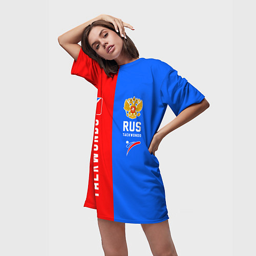 Женская длинная футболка Тхэквондо синий и красный / 3D-принт – фото 3