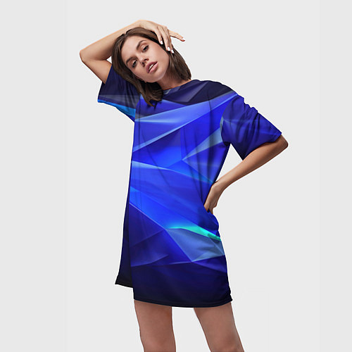 Женская длинная футболка Black and blue abstract background sport style / 3D-принт – фото 3