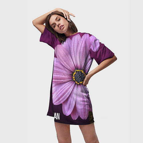 Женская длинная футболка Фиолетовый цветок - WOMAN / 3D-принт – фото 3