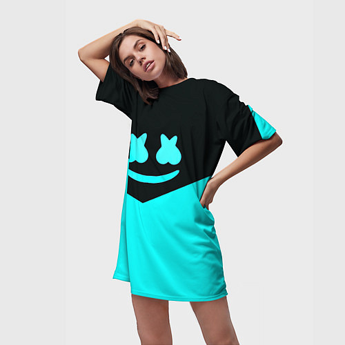 Женская длинная футболка Marshmello dj geometry / 3D-принт – фото 3