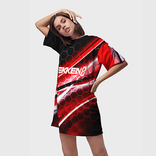 Женская длинная футболка Tekken 8 огненное лого файтинг / 3D-принт – фото 3