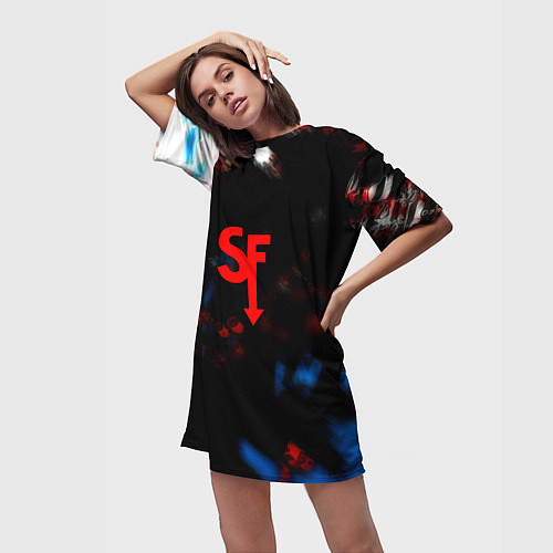 Женская длинная футболка Салли фейс текстура краски / 3D-принт – фото 3