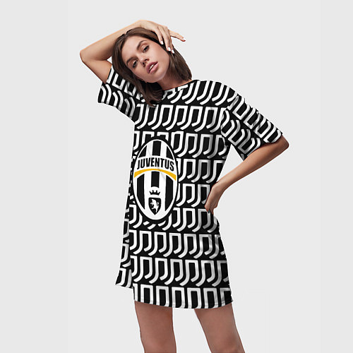 Женская длинная футболка Juventus pattern fc / 3D-принт – фото 3