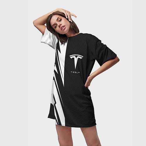 Женская длинная футболка Tesla - carbon texture / 3D-принт – фото 3