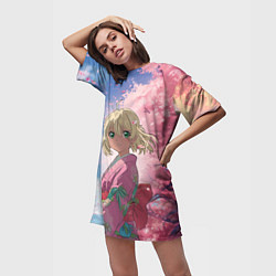 Футболка женская длинная Сиэми Морияма - Синий экзорцист, цвет: 3D-принт — фото 2