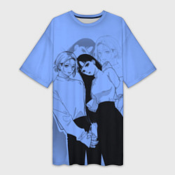 Футболка женская длинная Эмми и Син - Любовь с кончиков пальцев, цвет: 3D-принт