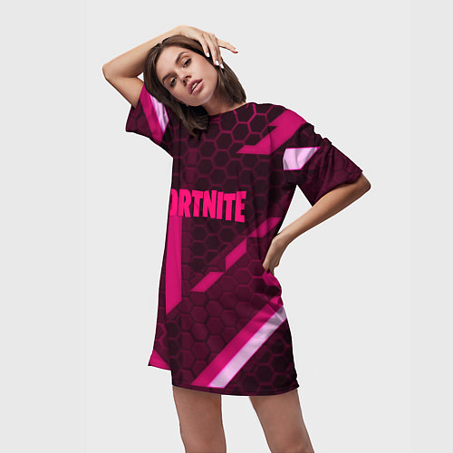 Женская длинная футболка Fortnite броня розовая эпик / 3D-принт – фото 3