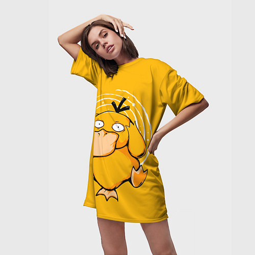Женская длинная футболка Псидак желтая утка покемон / 3D-принт – фото 3