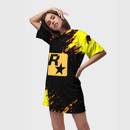 Женская длинная футболка Рокстар текстура краски / 3D-принт – фото 3