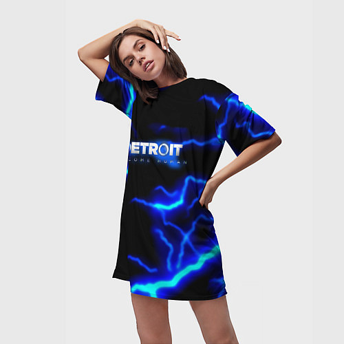 Женская длинная футболка Detroit become human storm / 3D-принт – фото 3