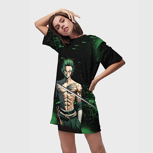 Женская длинная футболка Ван Пис - Зоро нейросеть / 3D-принт – фото 3