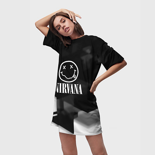 Женская длинная футболка Nirvana текстура рок / 3D-принт – фото 3