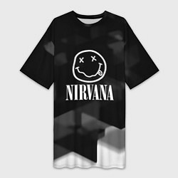 Футболка женская длинная Nirvana текстура рок, цвет: 3D-принт