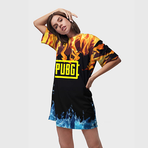 Женская длинная футболка PUBG online битва огня и льда / 3D-принт – фото 3