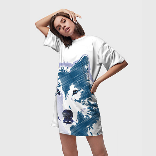 Женская длинная футболка Волк темно-синий / 3D-принт – фото 3