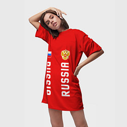 Футболка женская длинная Россия три полоски на красном фоне, цвет: 3D-принт — фото 2
