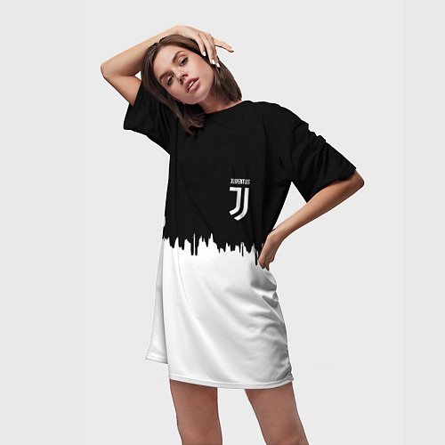 Женская длинная футболка Juventus белый огонь текстура / 3D-принт – фото 3