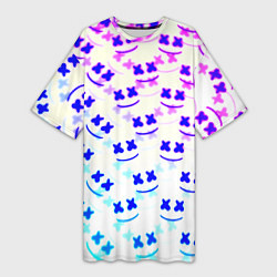 Футболка женская длинная Marshmello pattern neon, цвет: 3D-принт