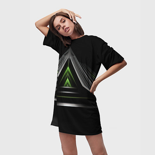 Женская длинная футболка Black green abstract nvidia style / 3D-принт – фото 3