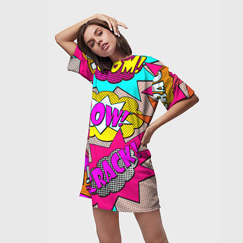 Женская длинная футболка Pop art - pow / 3D-принт – фото 3