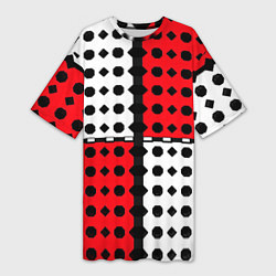 Футболка женская длинная Красно белое полотно и фигуры, цвет: 3D-принт