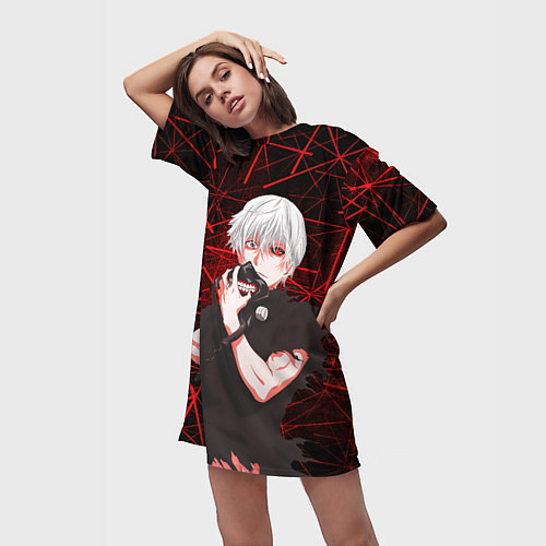 Женская длинная футболка Канеки Кен из Токийского гуля / 3D-принт – фото 3