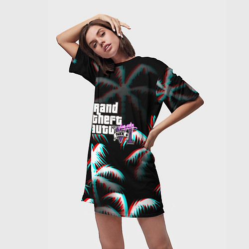 Женская длинная футболка GTA 6 vice city glitch / 3D-принт – фото 3