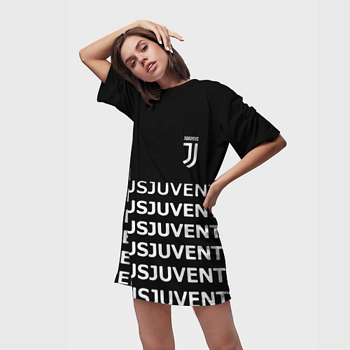 Женская длинная футболка Juventus pattern fc club steel / 3D-принт – фото 3