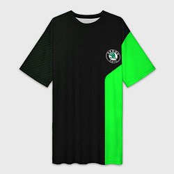 Футболка женская длинная Skoda pattern sport green, цвет: 3D-принт