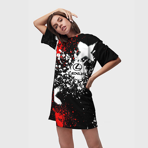 Женская длинная футболка Лексус на фоне граффити и брызг красок / 3D-принт – фото 3