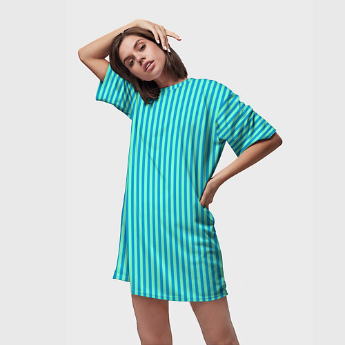 Женская длинная футболка Зелёно-голубой полосатый / 3D-принт – фото 3