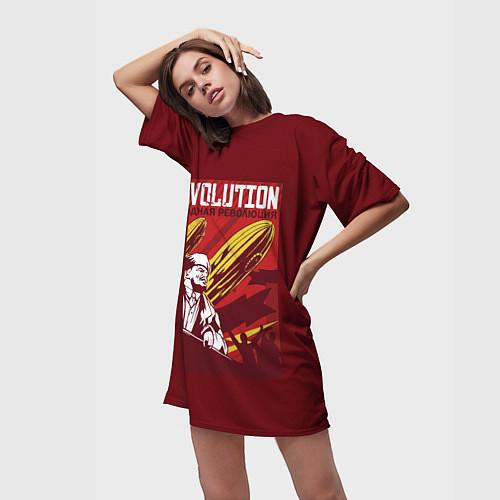 Женская длинная футболка Народная революция с Лениным / 3D-принт – фото 3