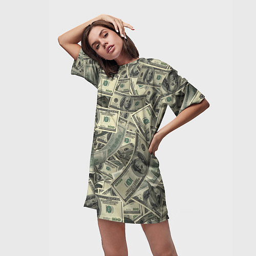 Женская длинная футболка Летящие доллары паттерн / 3D-принт – фото 3