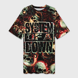 Женская длинная футболка System of a Down на фоне черепов