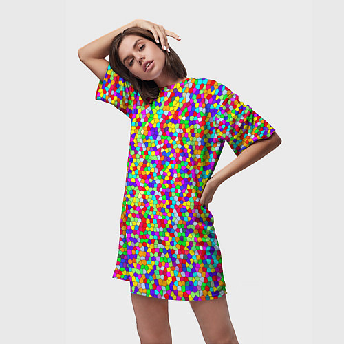 Женская длинная футболка Разноцветная мелкая мозаика / 3D-принт – фото 3